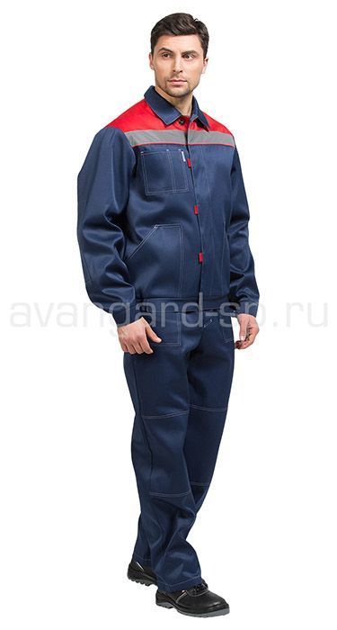 Костюм мужской рабочий летний "Тимбер" синий-красный с брюками цена
